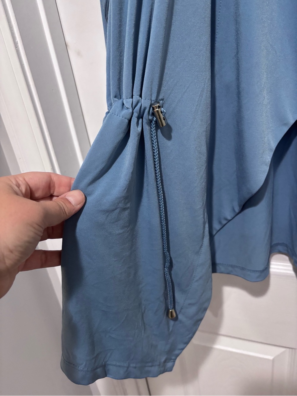 SUSAN GRAVER Liquid Knit Light Blue Open-Front Drape Cardigan w/Toggle Waist - Picture 5 of 9